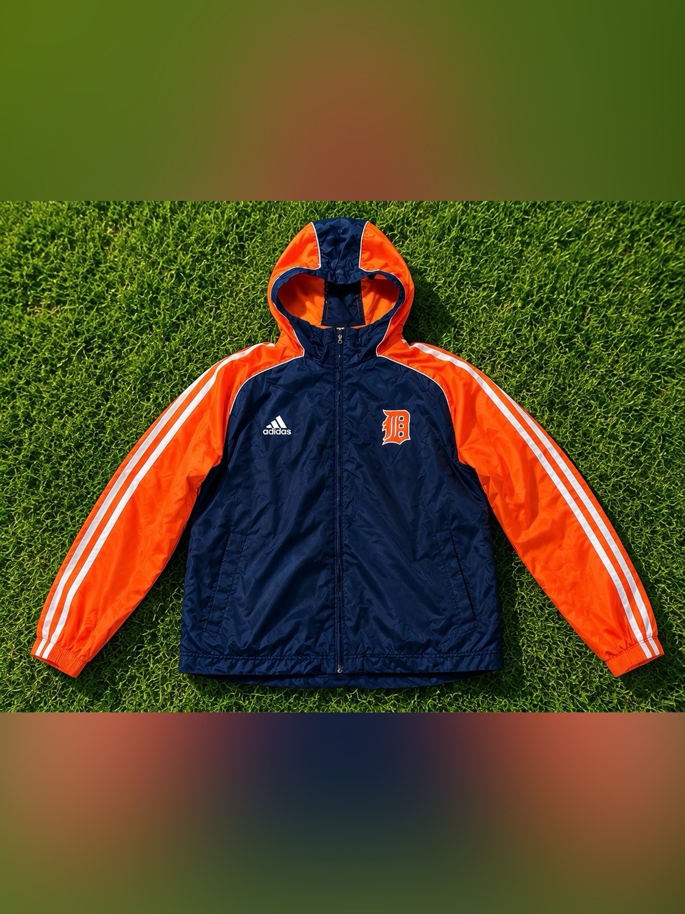 adidas Kids Navy and Orange Hooded Rain Jacket